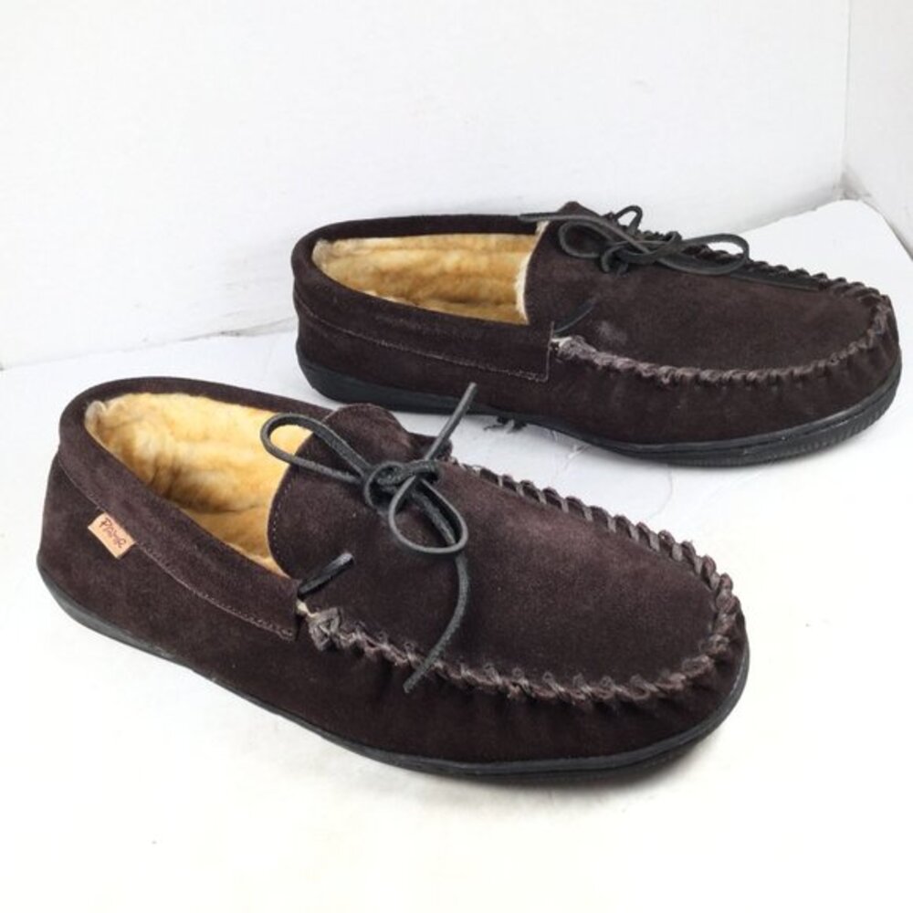 Pamir Men's Genuine Suede Faux Fur Lined Moccasin Slippers Brown Size 9